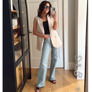 Amazon lightweight sleeveless vest blazer fully lined XL beige NWT